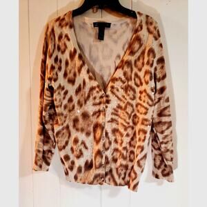 International Concepts large glittery sequin on front cheetah print sweater